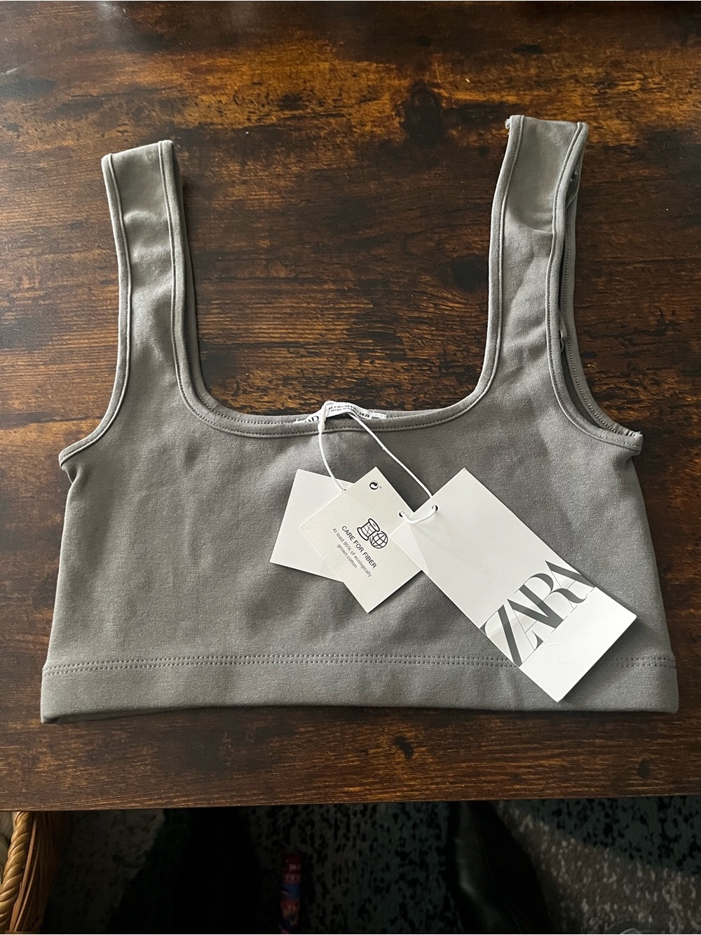 Zara Taupe Ribbed Square-Neck Crop Tank